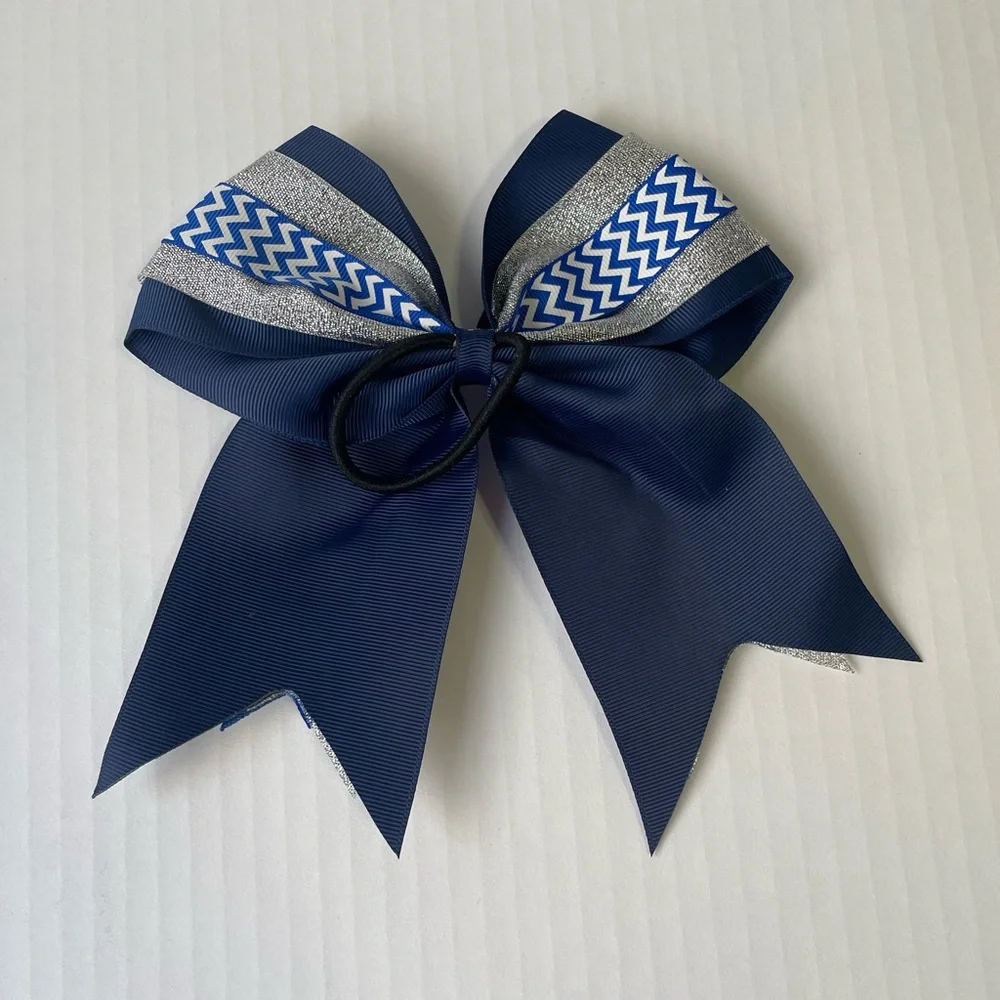 6 Piece 7” and 6”  inch Pony Tail Cheer Bows Chevron Glitter Polka Dot Checkered